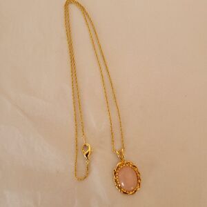 Vintage LIND 14k Gold Electroplated Necklace 21 In. Rose Quartz Pendant